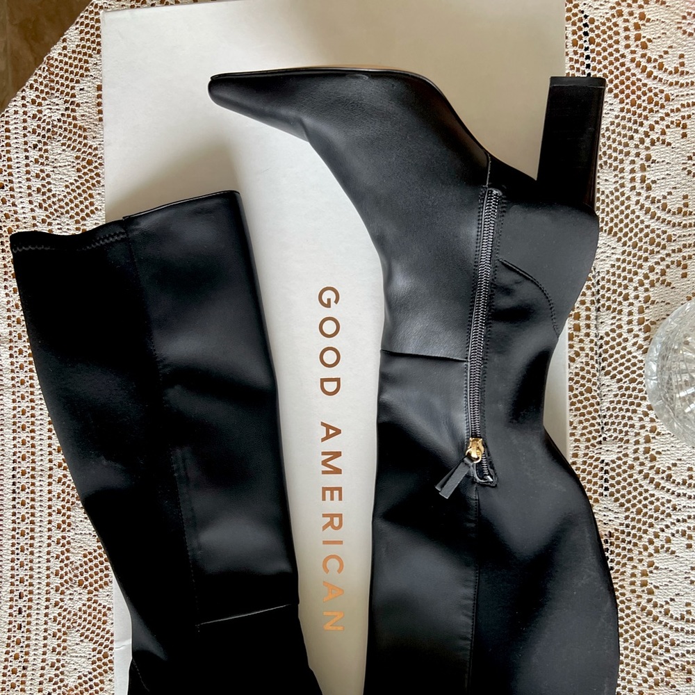 Good American Neoprene and leather tall black boots